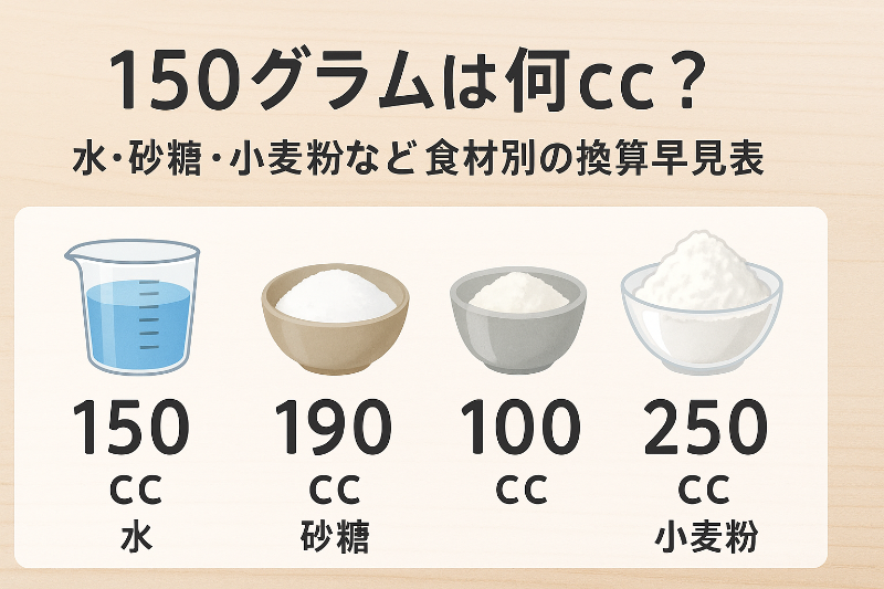 150グラムは何cc？水・砂糖・小麦粉など食材別の換算早見表