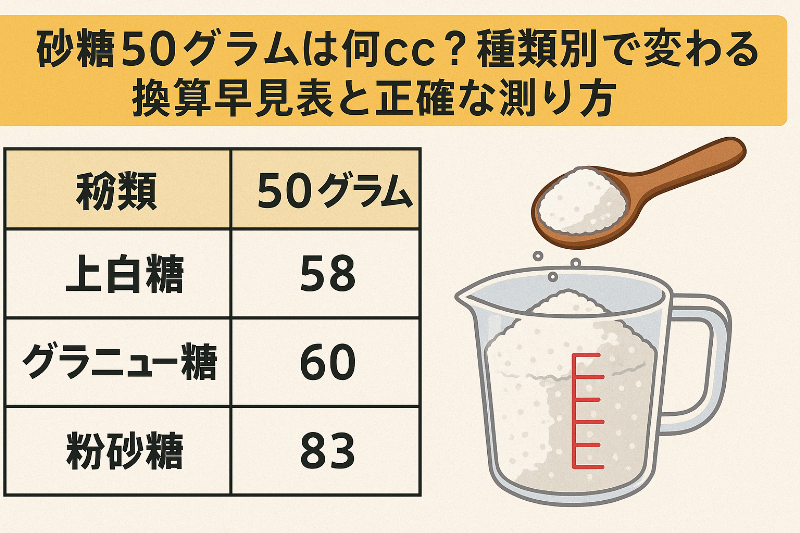 砂糖50グラムは何cc？種類別で変わる換算早見表と正確な測り方