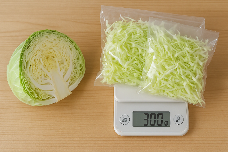 キャベツ300gはどれくらい？1/4玉・2袋でぴったり！実際に量ってみた結果
