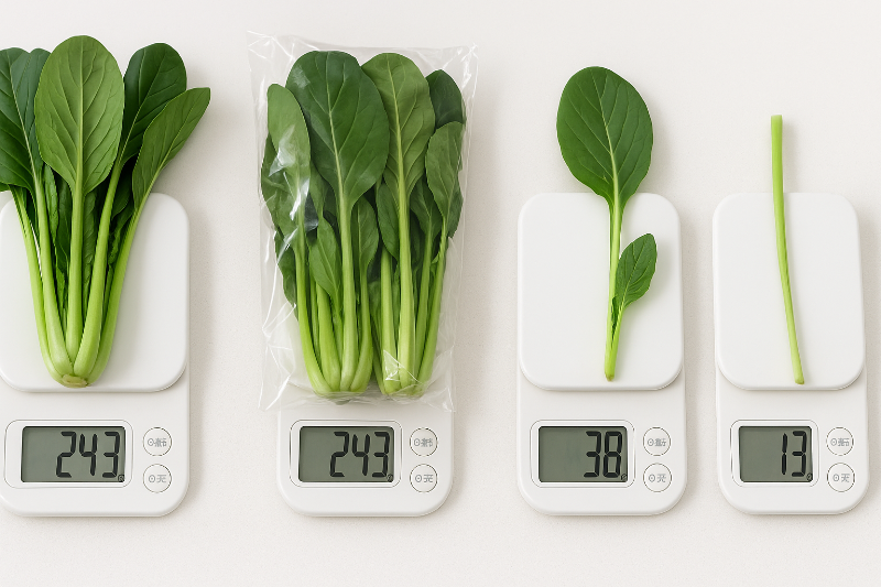 小松菜ひと束は何グラム？一袋・一株・一本の重さを実測して徹底比較
