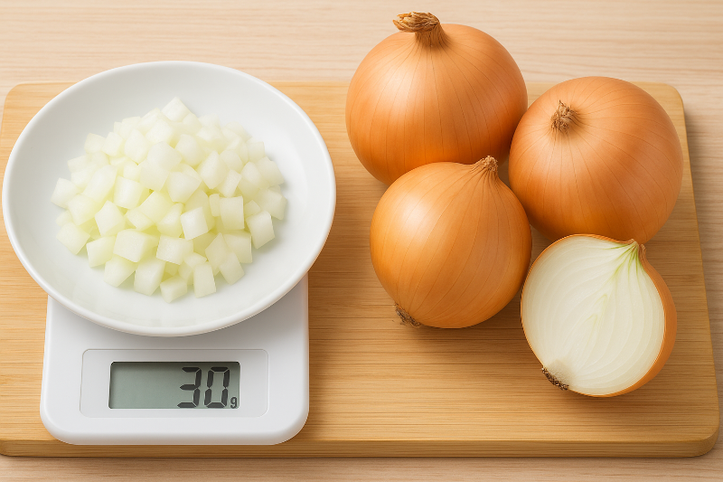 玉ねぎ30グラムはどれくらい？サイズ別の目安とカロリーを徹底解説
